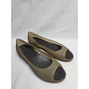 Crocs Carlie Flat Women Size 9 Khaki/Espresso Ballet Flats